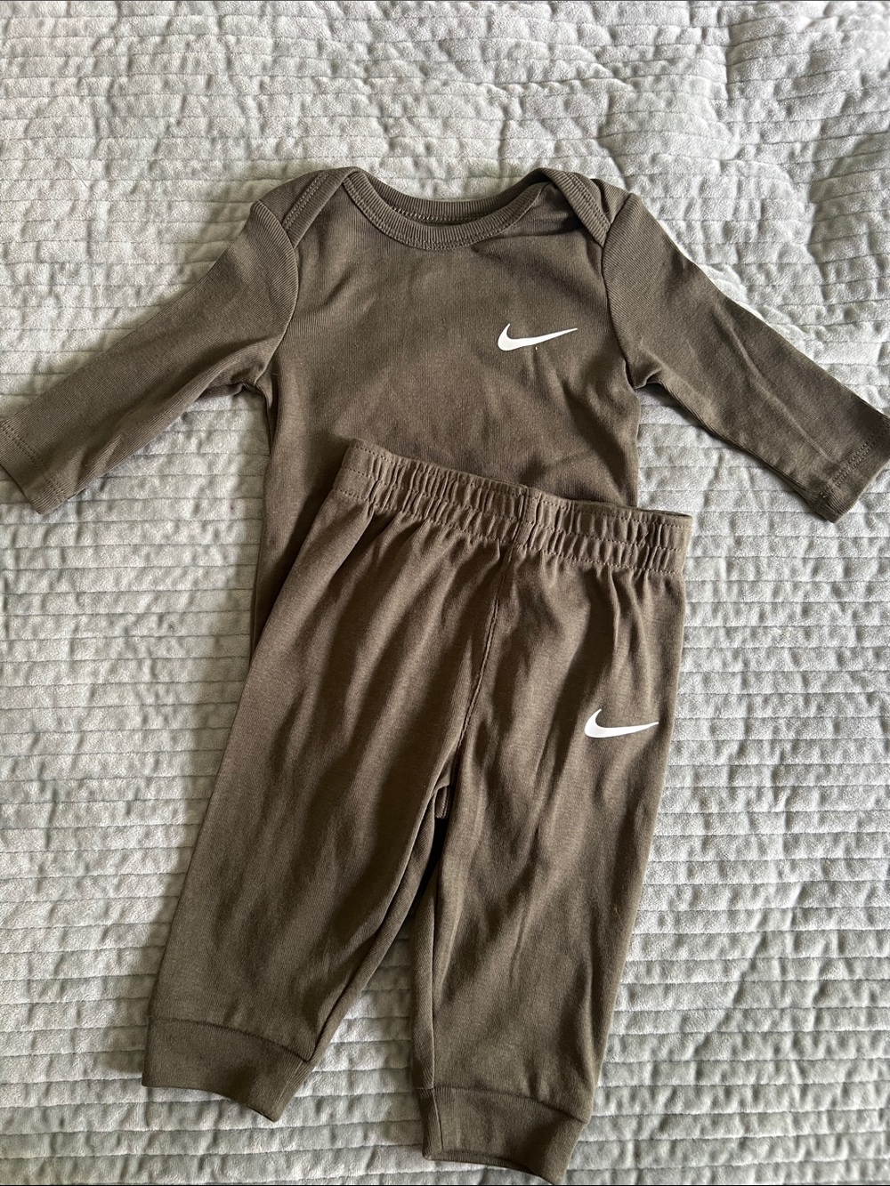 Nike Brown Infant One-Piece Set with White Swoosh